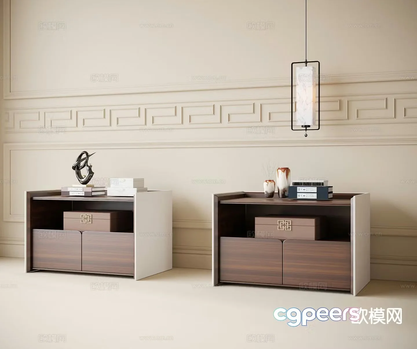 New Chinese style bedside table bedside chandelier 3d model