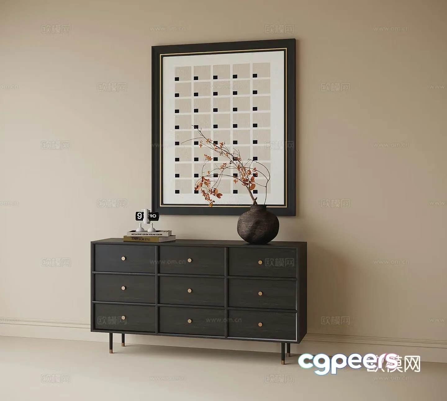 Modern entrance cabinet decorative cabinet shoe cabinet 3D model of hanging paintings