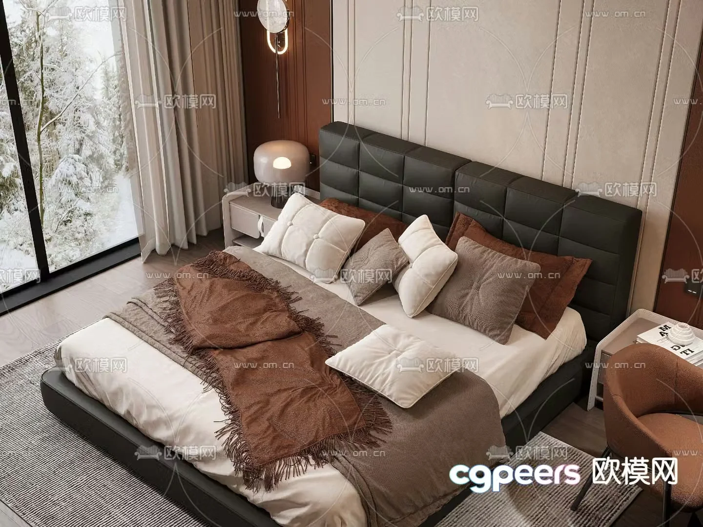 Modern double bed 3d model