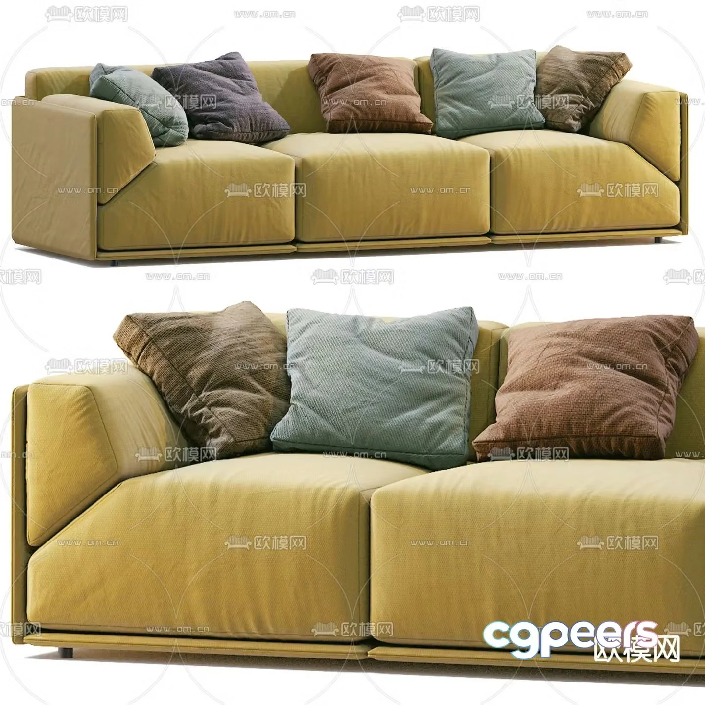 Meridiani modern upholstered sofa yellow sofa 3d model