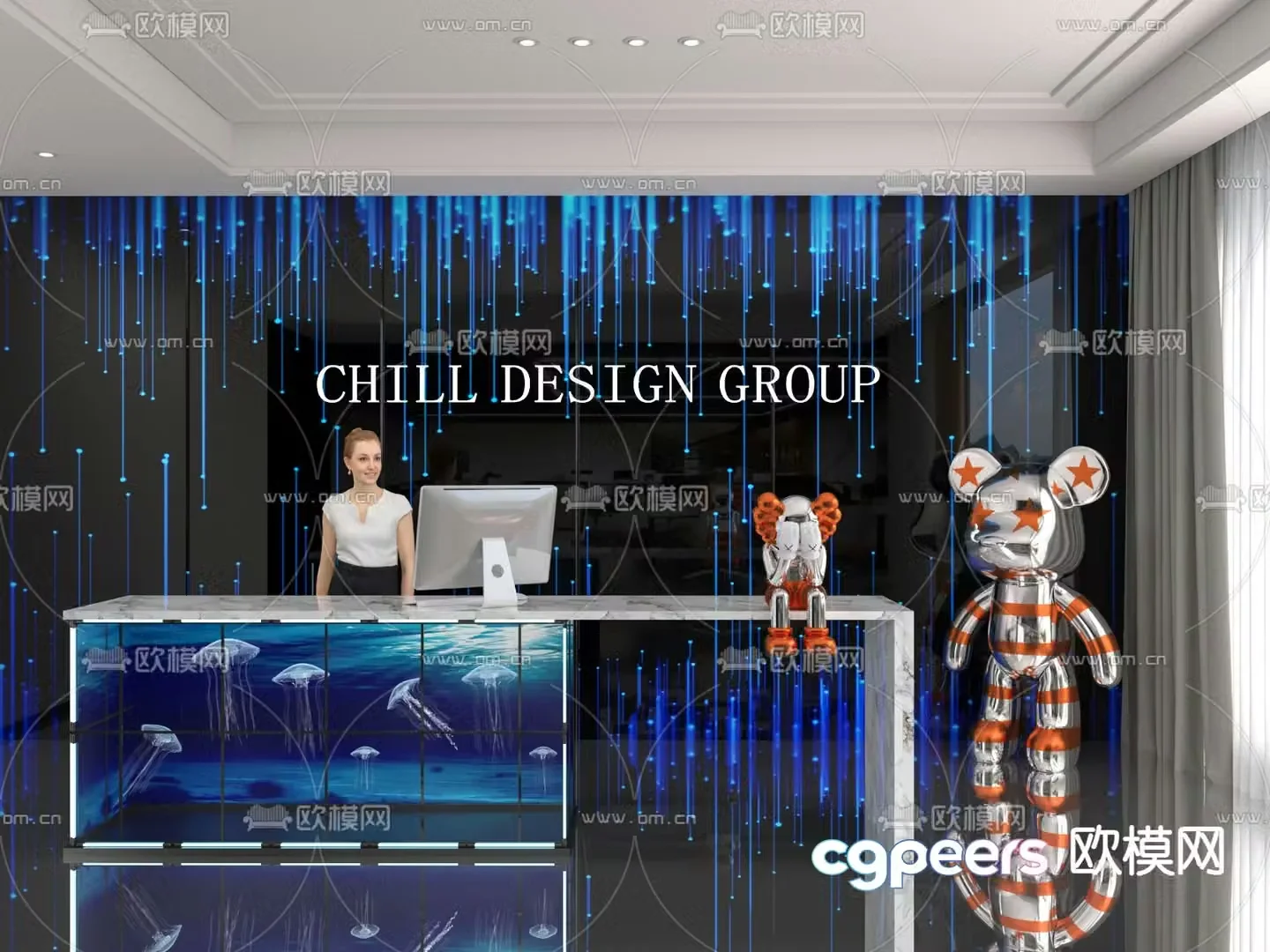 Modern front desk reception desk service desk 3d model
