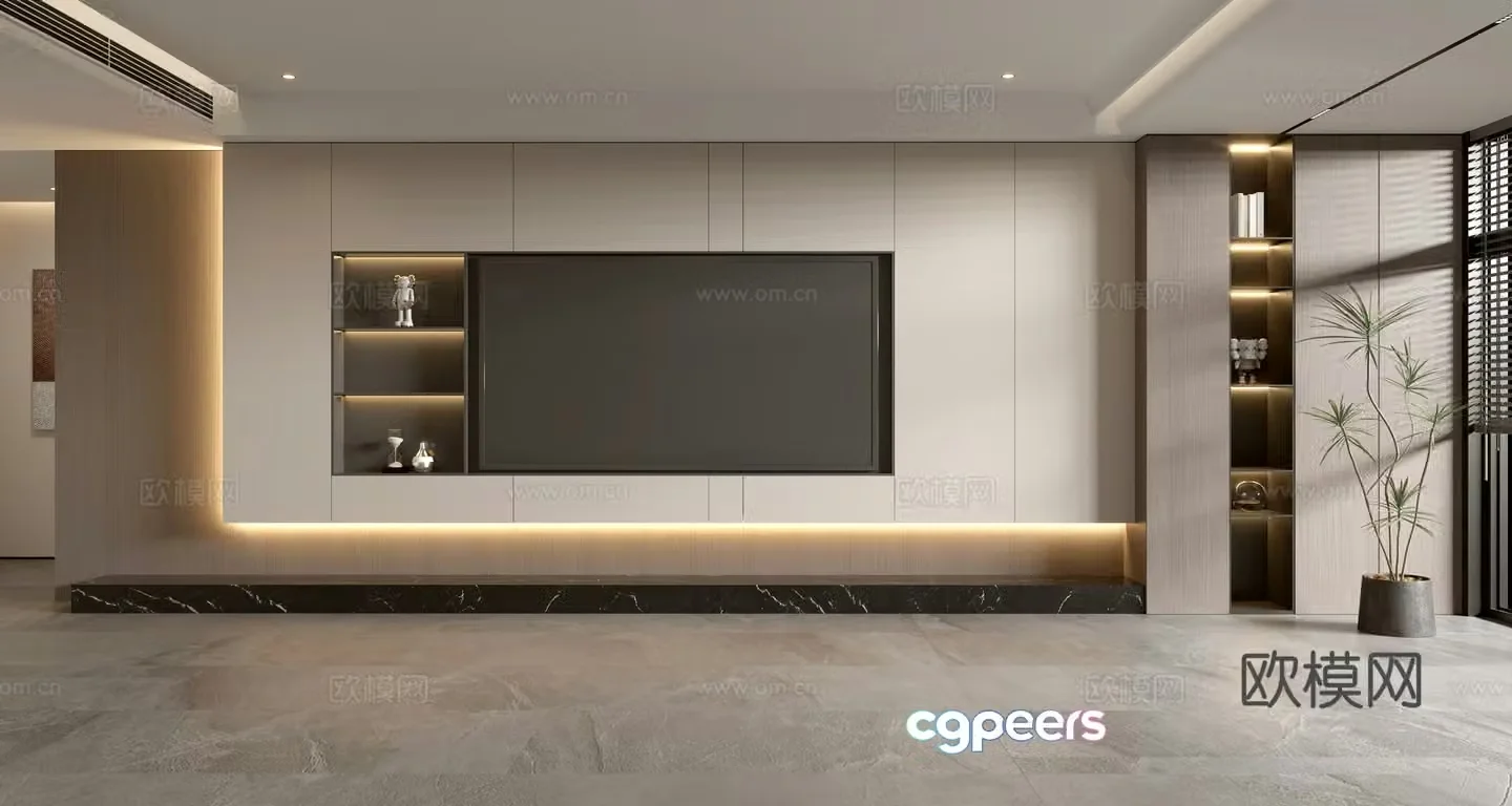 Modern minimalist TV background wall full of TV cabinet 3D model