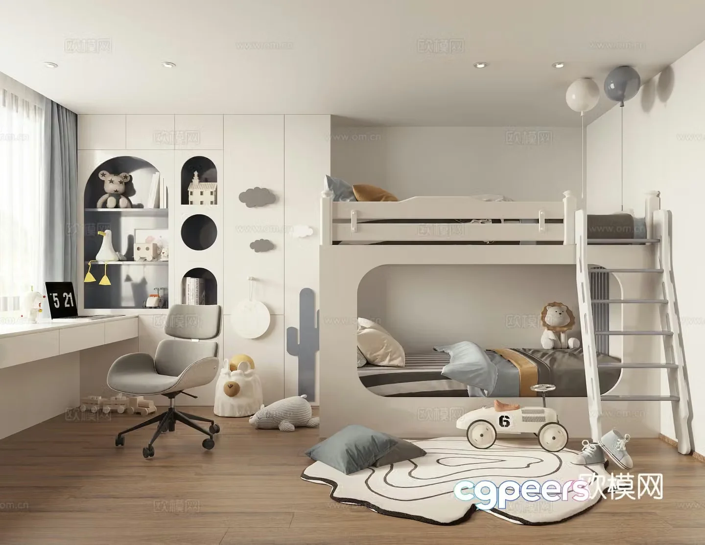 Children’s room bunk top and bottom 3D model