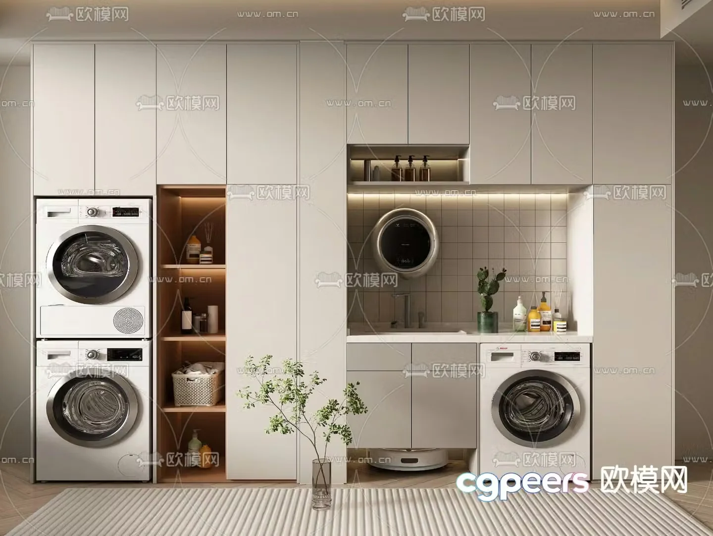 Balcony cabinet washing machine cabinet 3d model