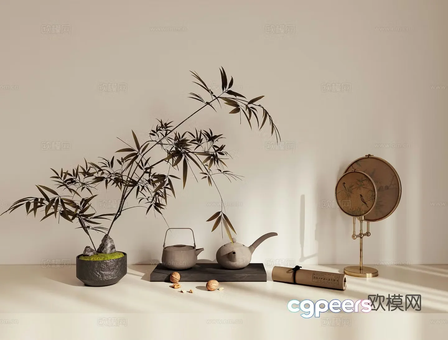 New Chinese-style combination ornaments Potted 3D model