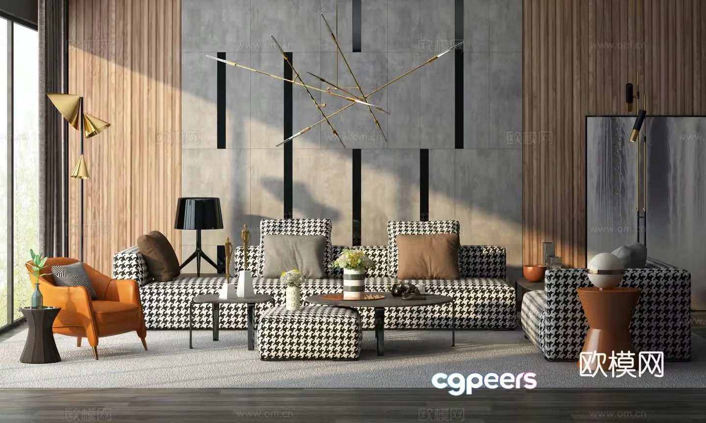 Modern Minotti modern light luxury sofa sofa leisure chair coffee table chandeliers 3d model