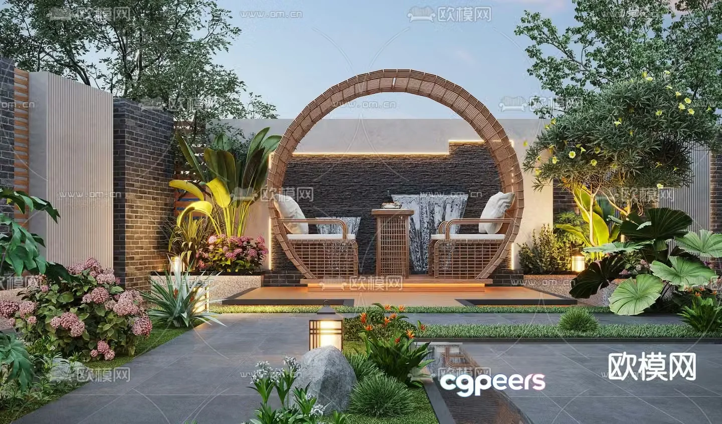 Courtyard landscape villa courtyard 3d model