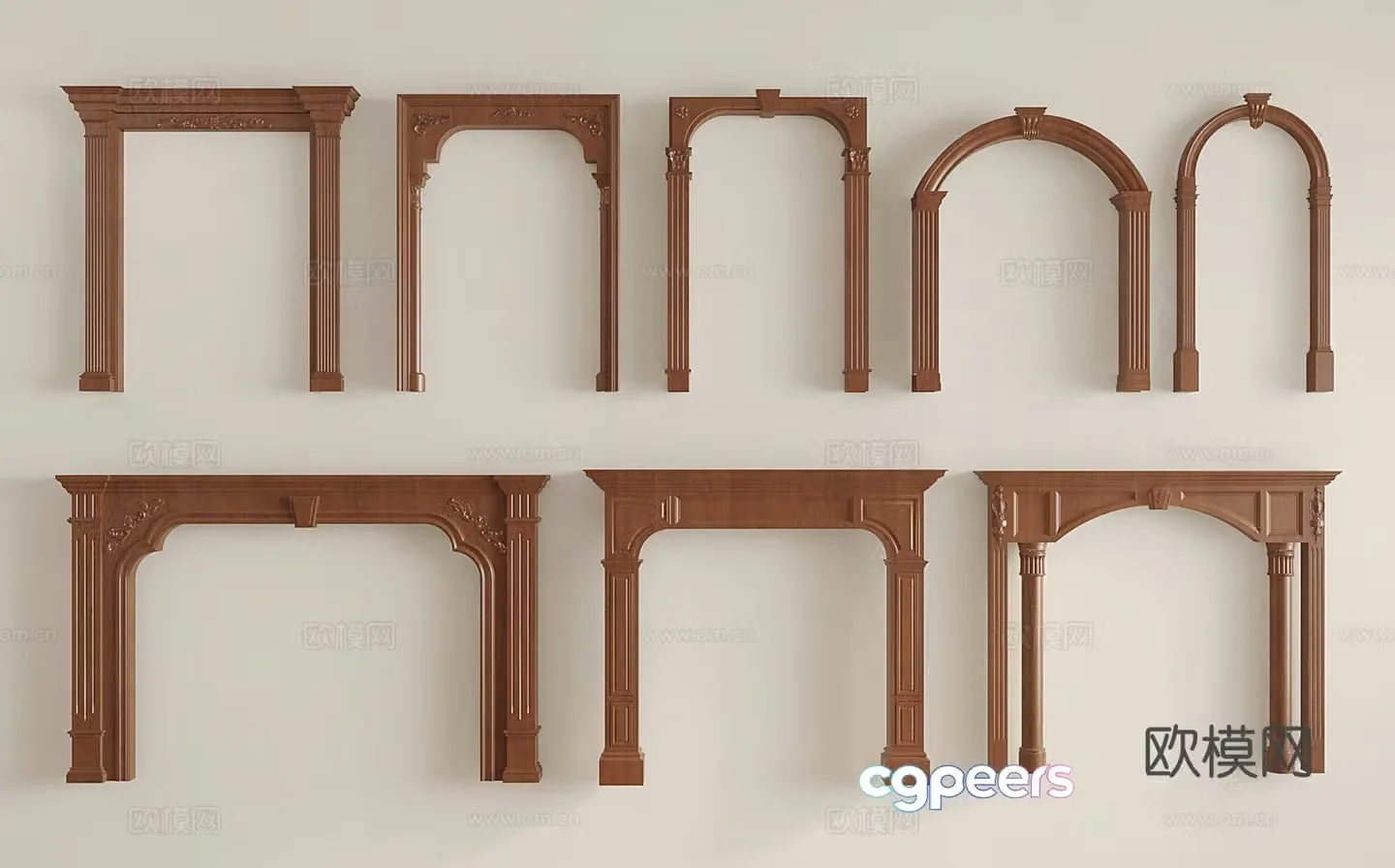 French door cover arc pass arc door hole carved door lintel arch 3D model