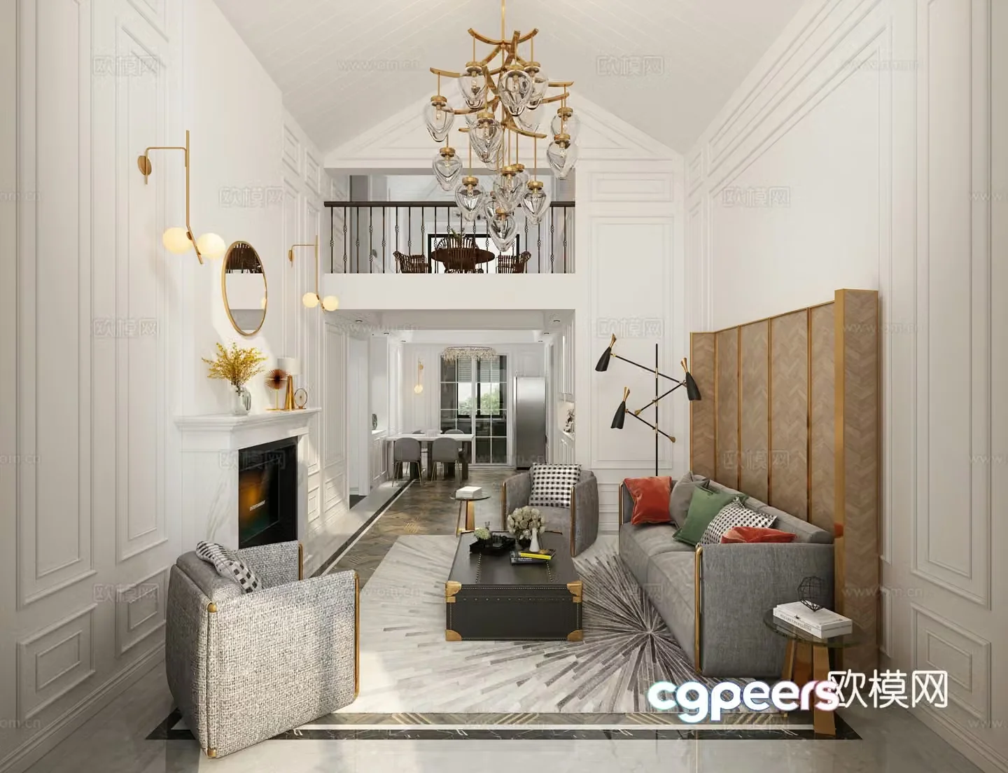 Nordic living room simple sofa coffee table combination bed double bed coffee table side table 3D model