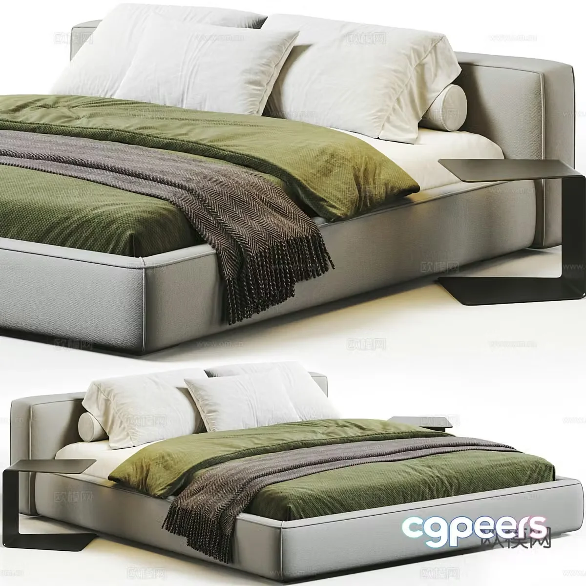 Modern Italian fabric double bed 3D model