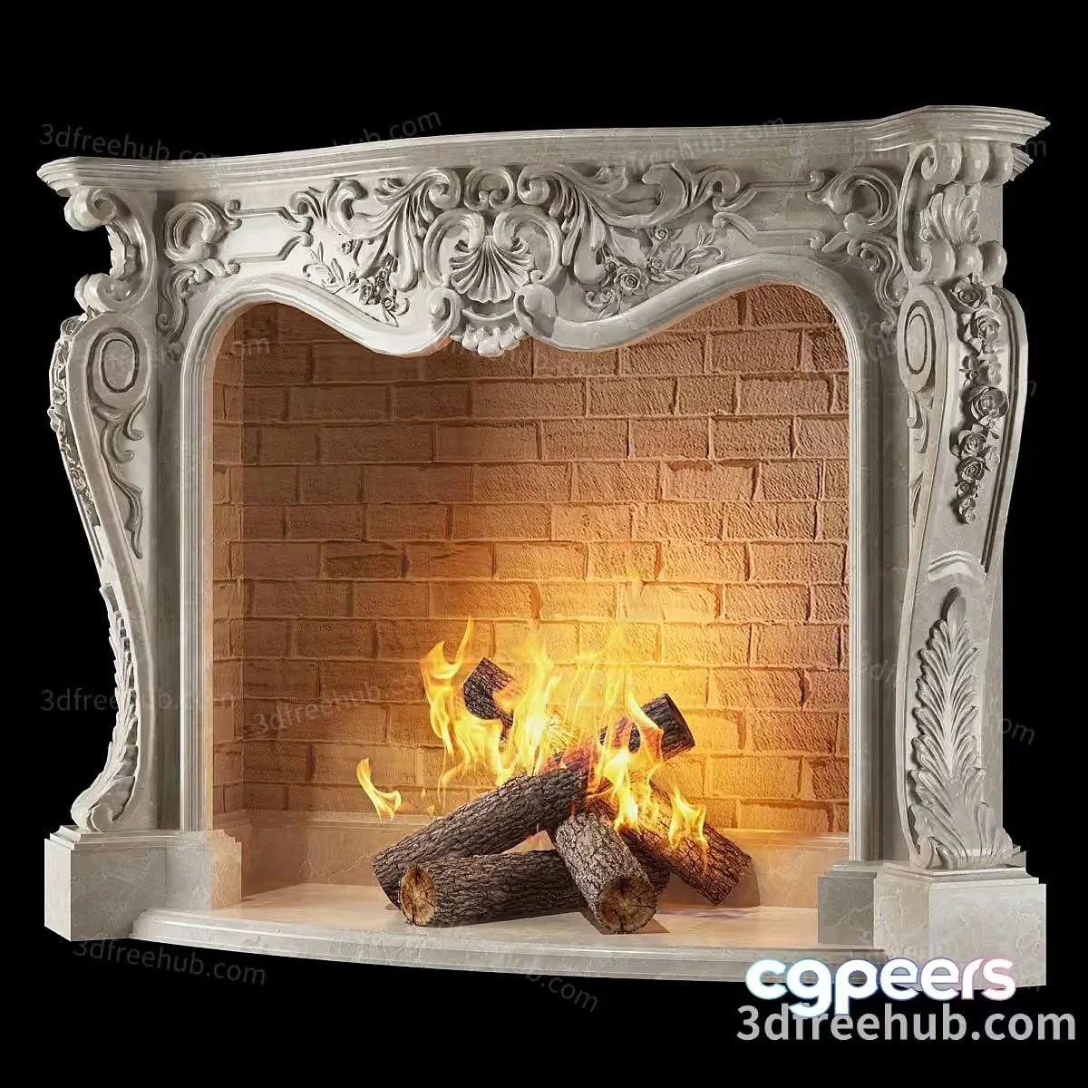 A Fireplace With A Decorative Mantle 3D Model – 22022 – VRAY Render