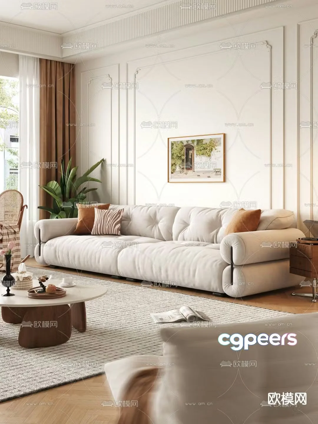 Double sofa upholstered sofa 3d model