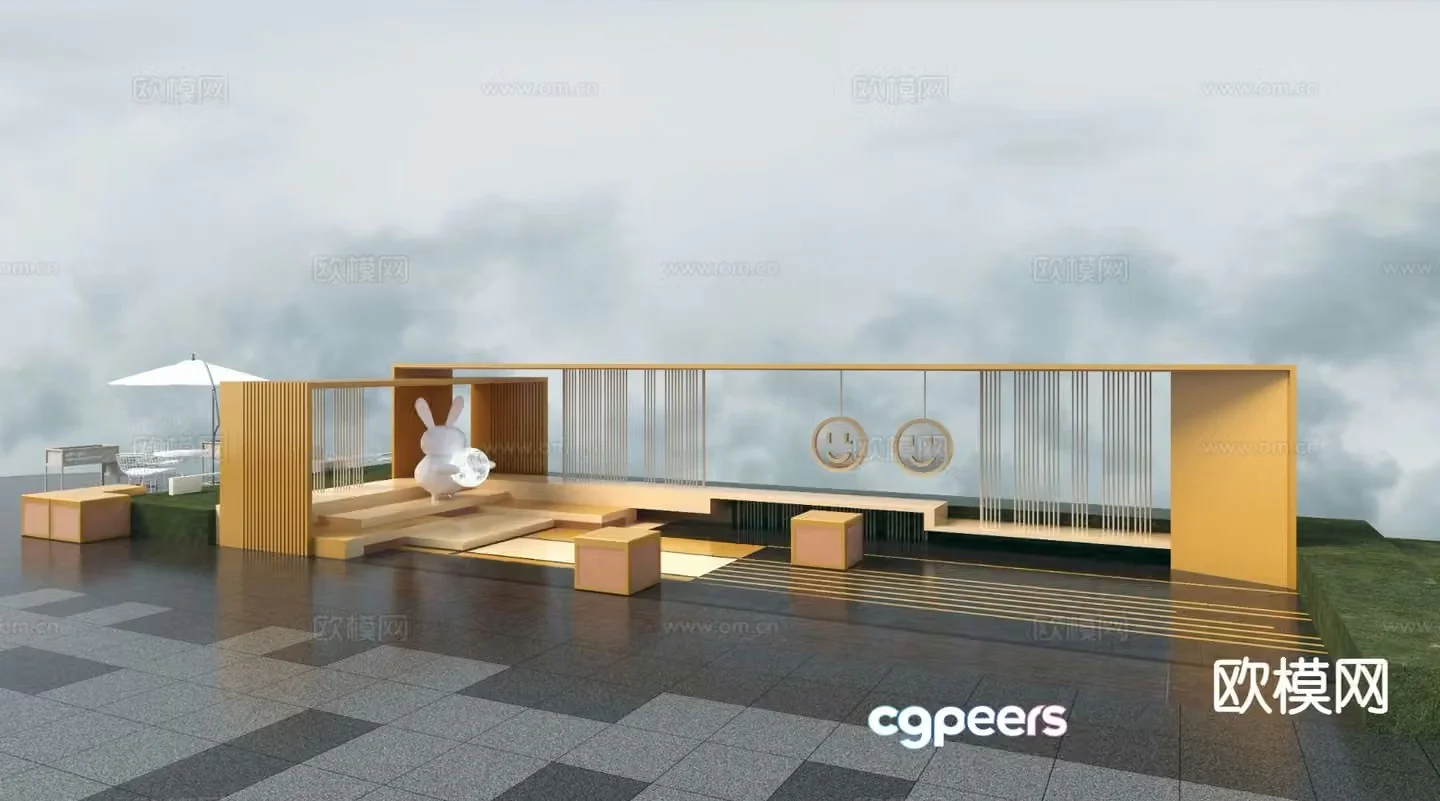 Modern commercial street corner leisure landscape leisure steps 3d model