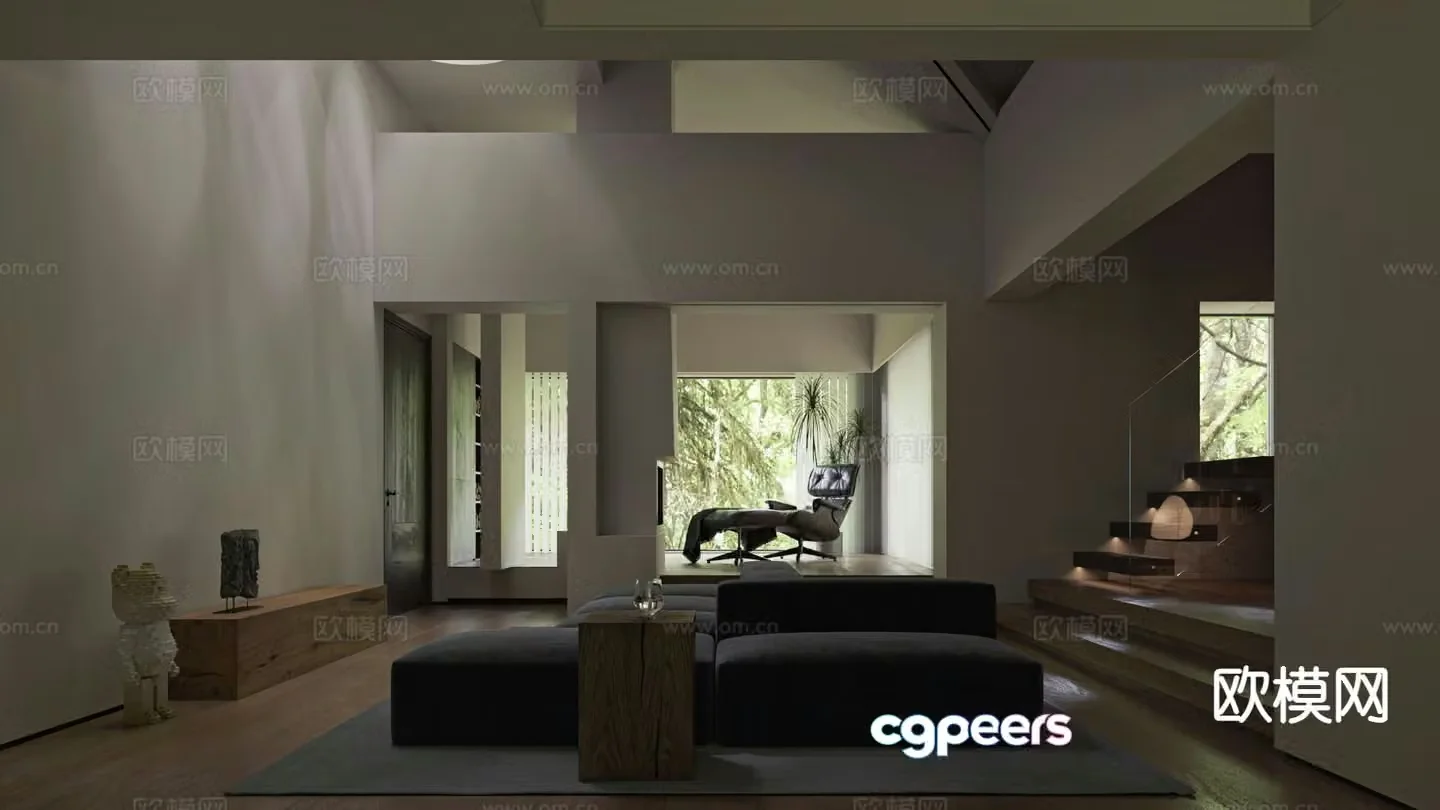 Modern villa living room basement 3d model