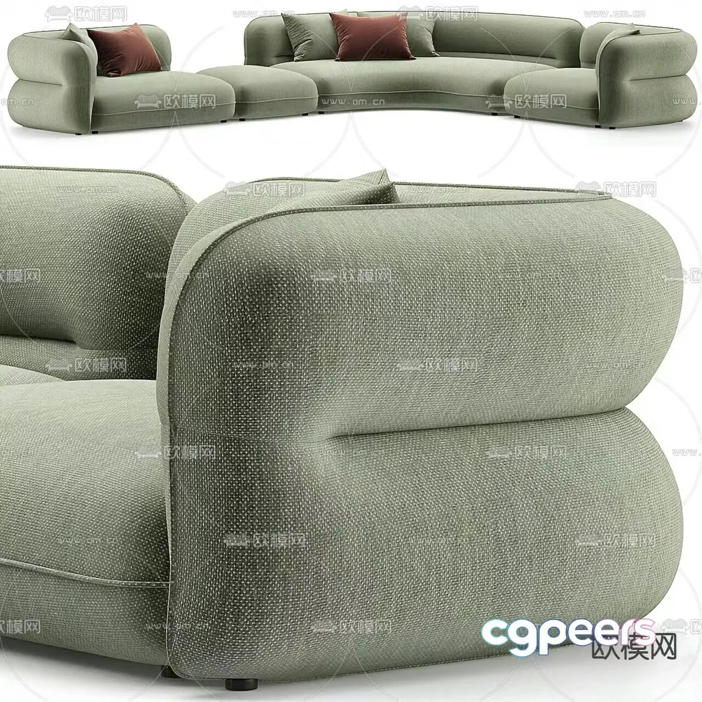 Modern curved sofa multi-person sofa fabric sofa 3d model