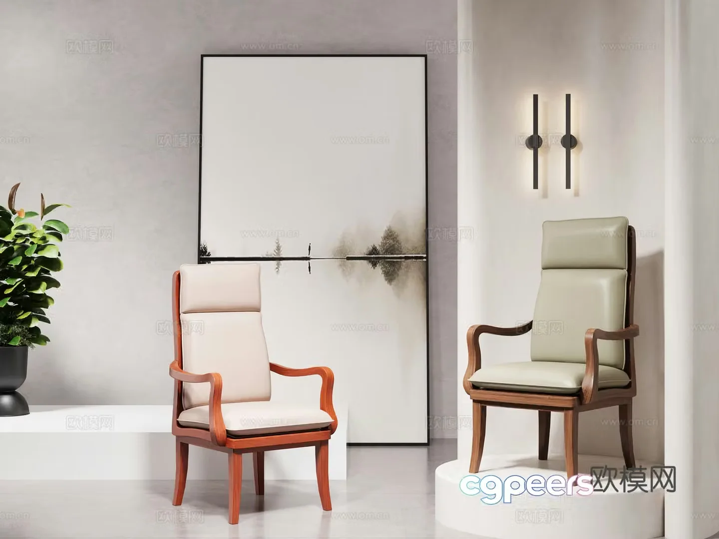 New Chinese style dining chair conference chair solid wood chair leather chair office office chair 3d model