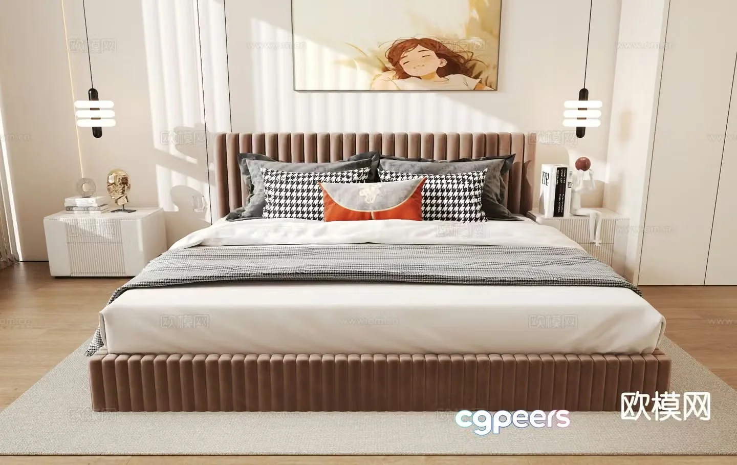 Modern double bed 3d model