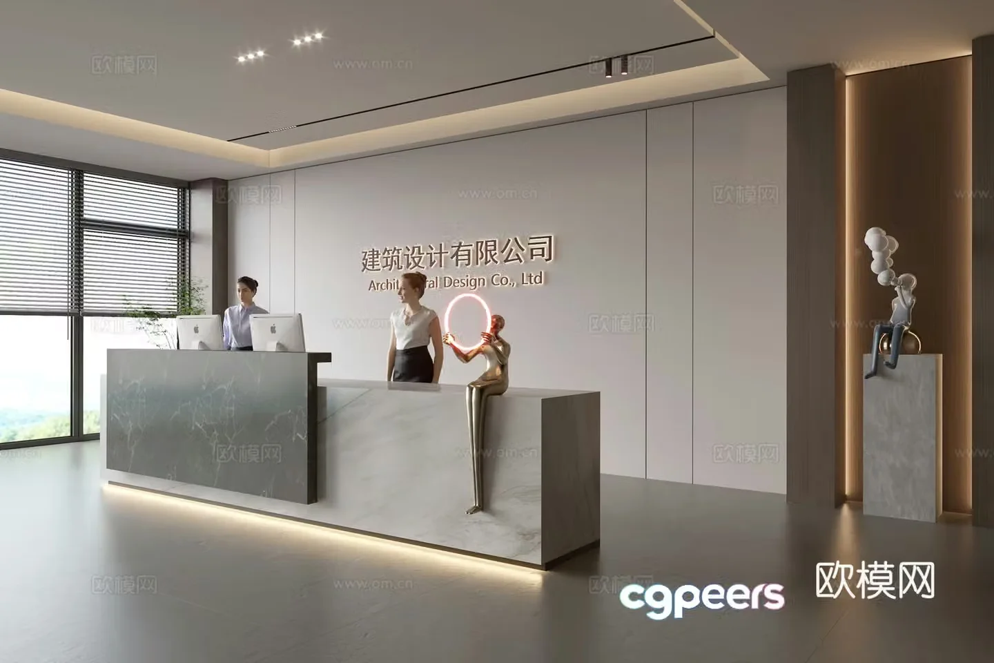 Modern company front desk reception area bar reception desk service desk company front desk background 3D model