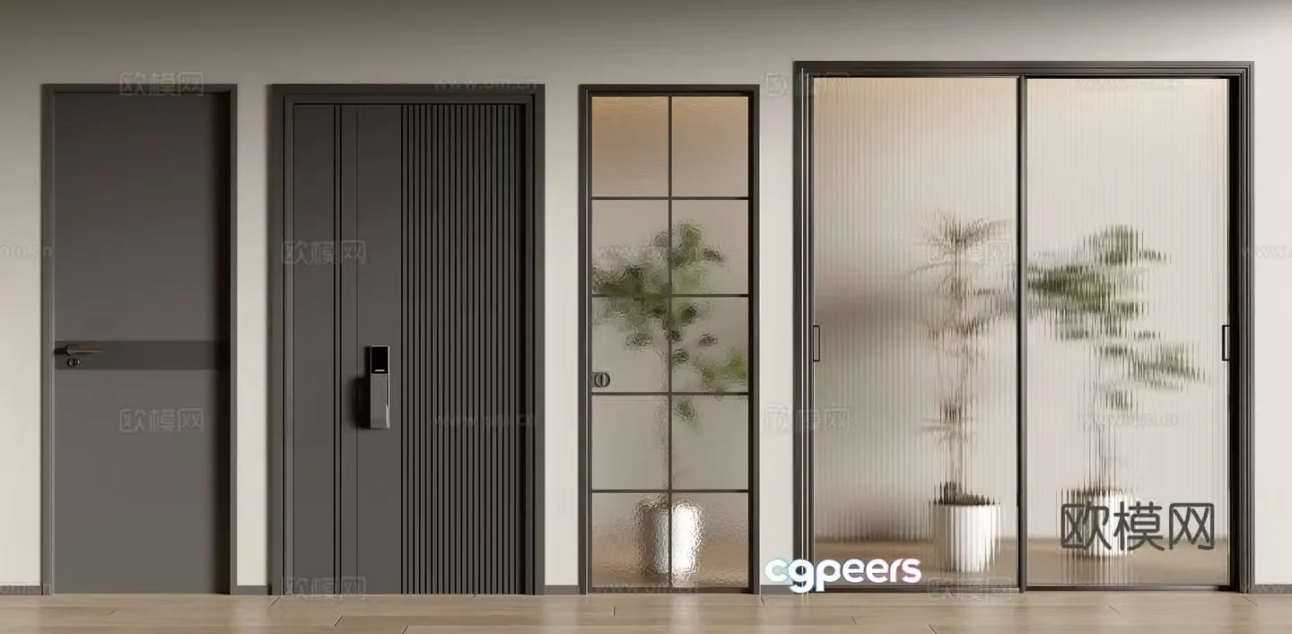 Modern single door bedroom door room door glass door 3d model