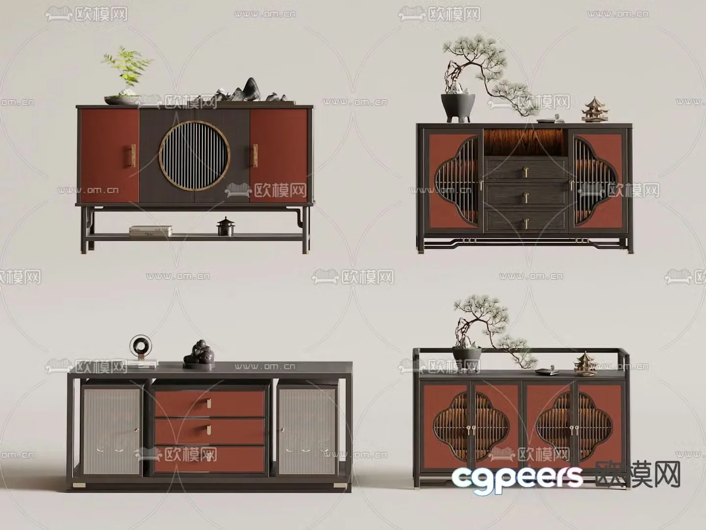 New Chinese style end view cabinet entrance cabinet side cabinet 3D model