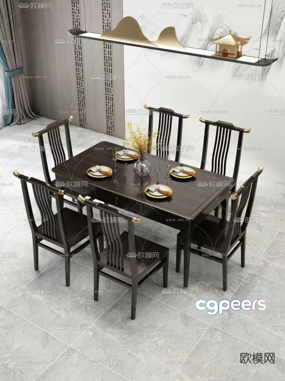 Chinese dining table mahogany dining table 3d model