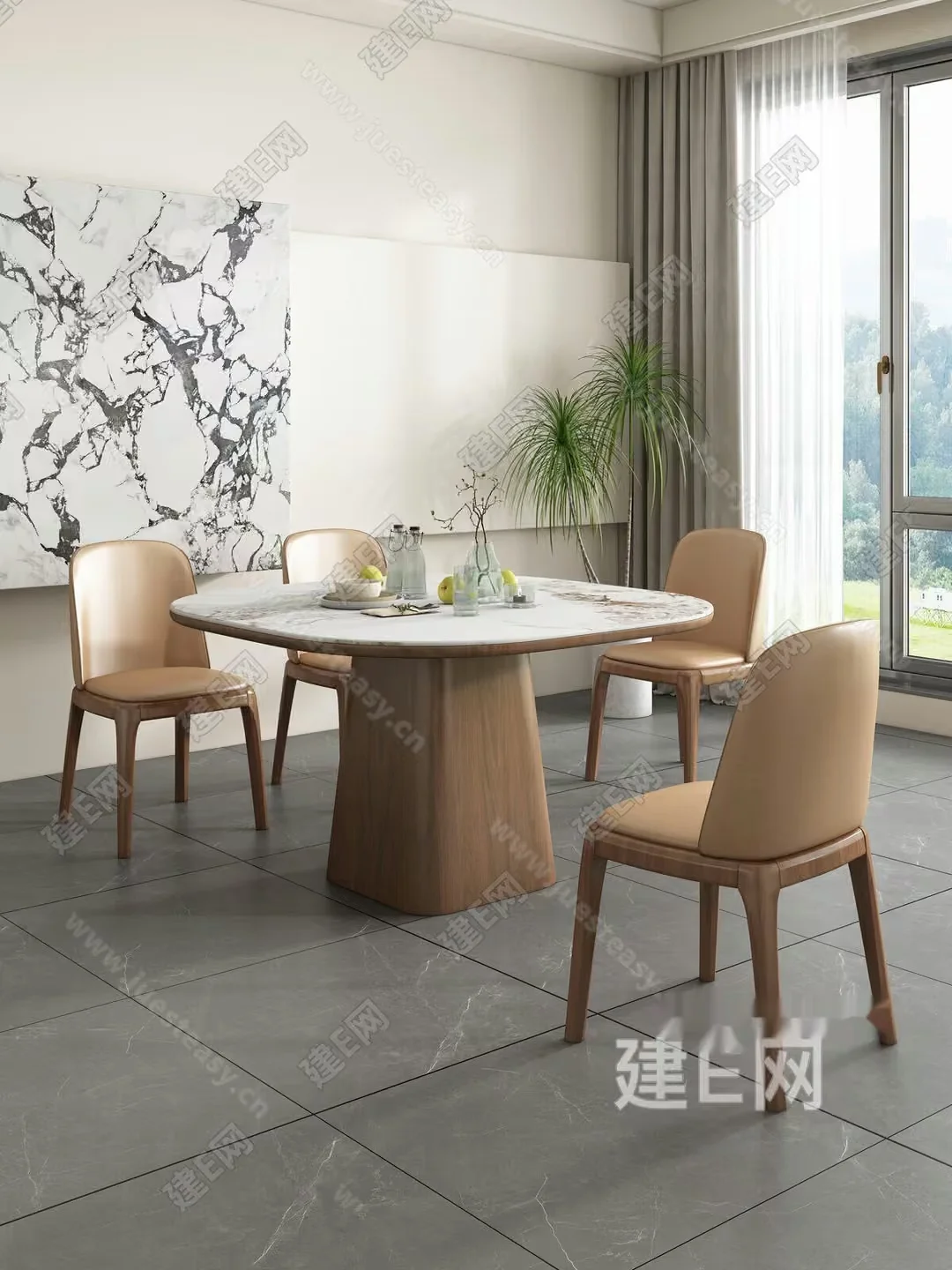 A Dining Table With Chairs 3D Model – 13648 – VRAY Render