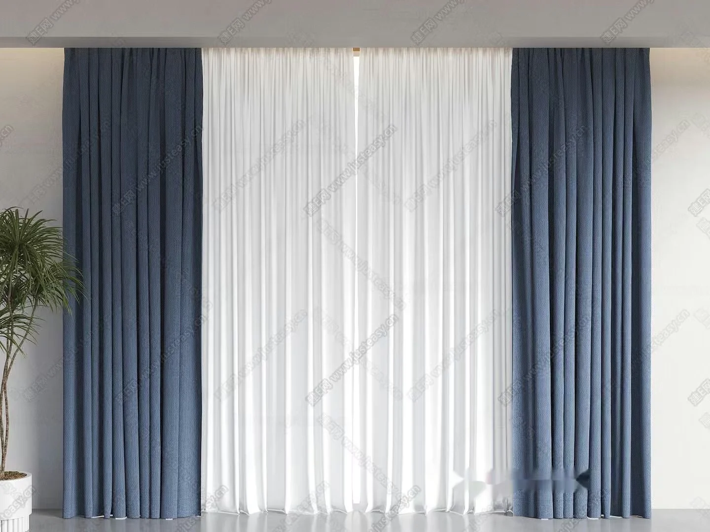 Blue And White Curtains 3D Model – 7260 – VRAY Render