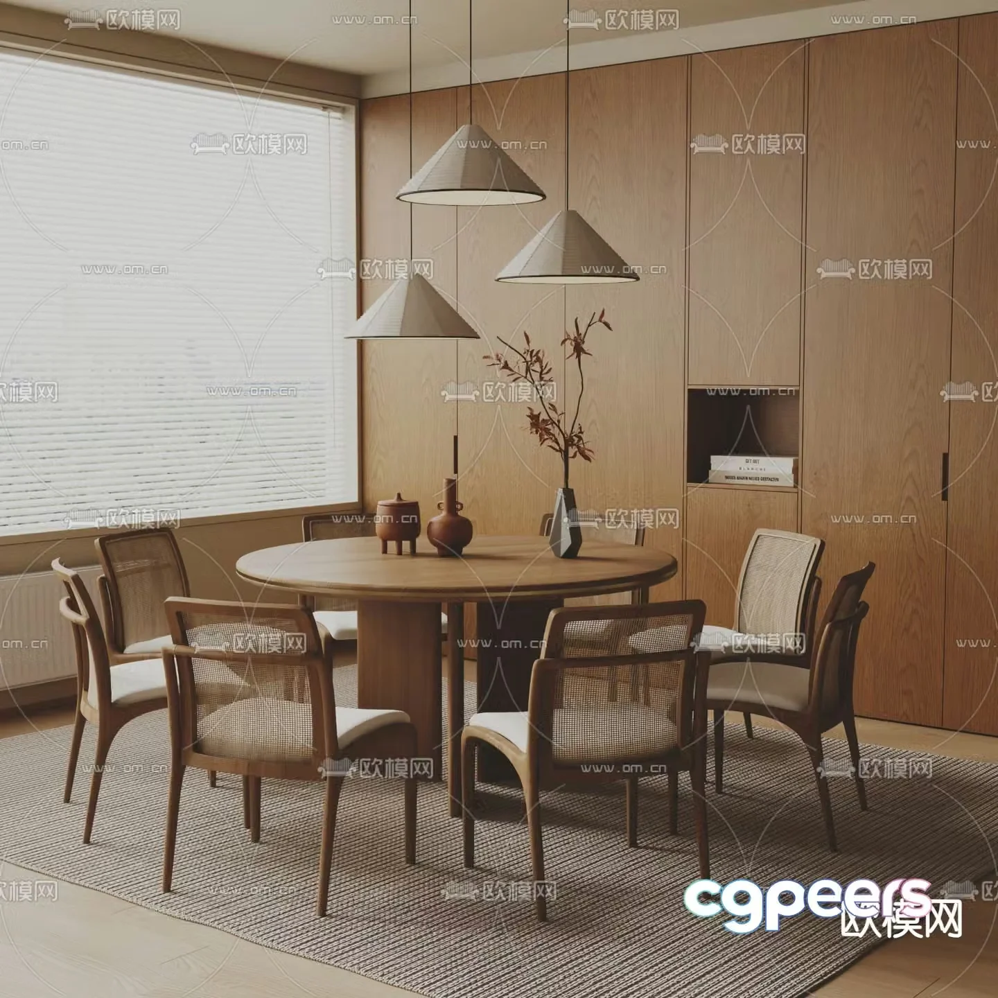Nordic dining table and chairs log dining table 3d model