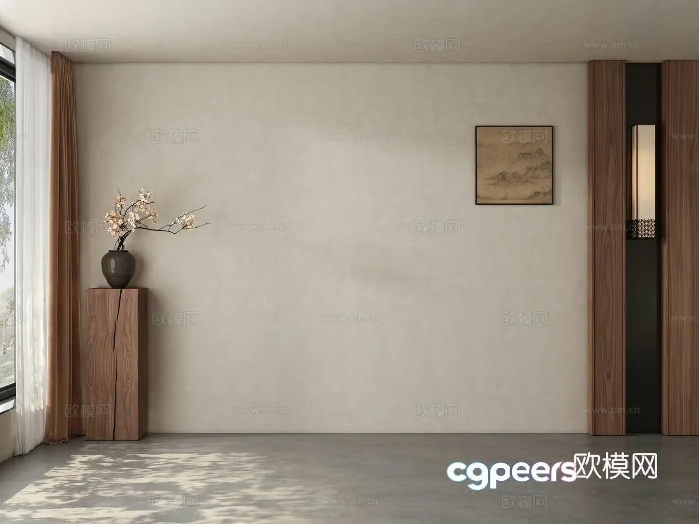 Middle style restaurant tea room living room background wall 3d model
