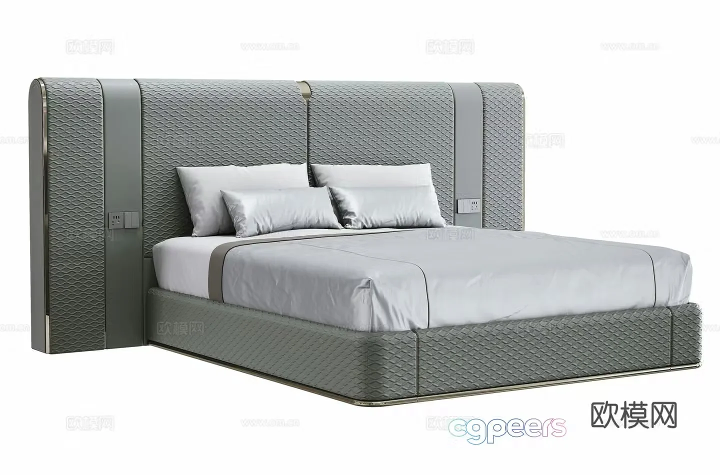Light luxury double bed 3D model