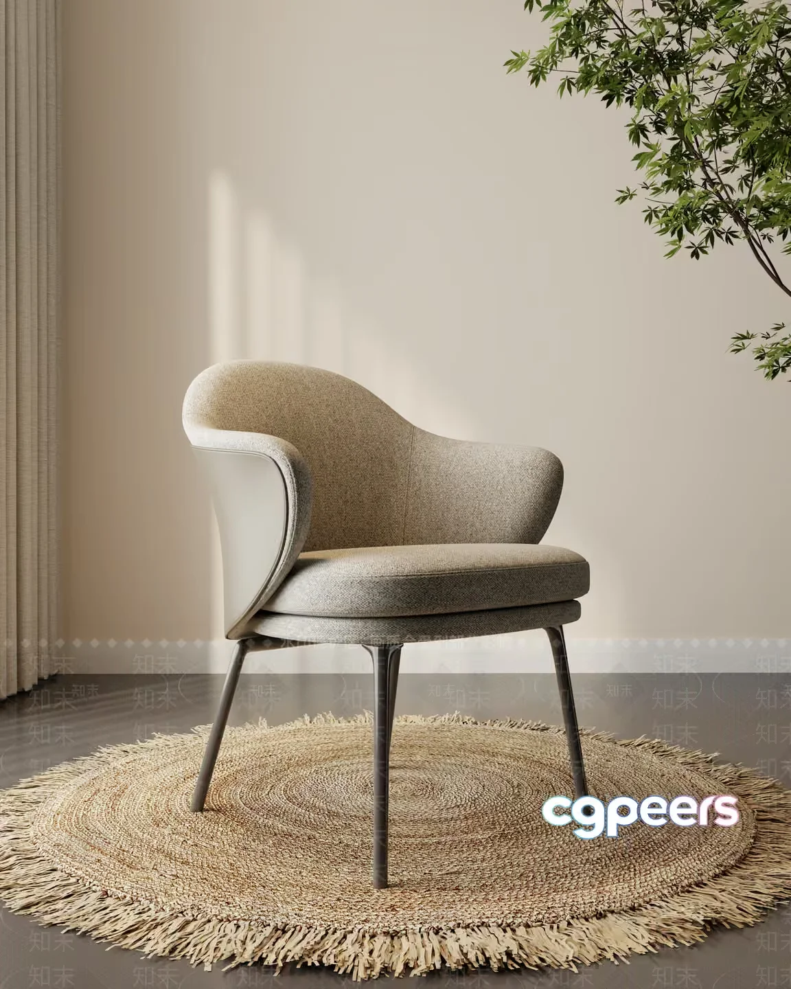 Grey Chair On Rug 3D Model – 10403 – VRAY Render