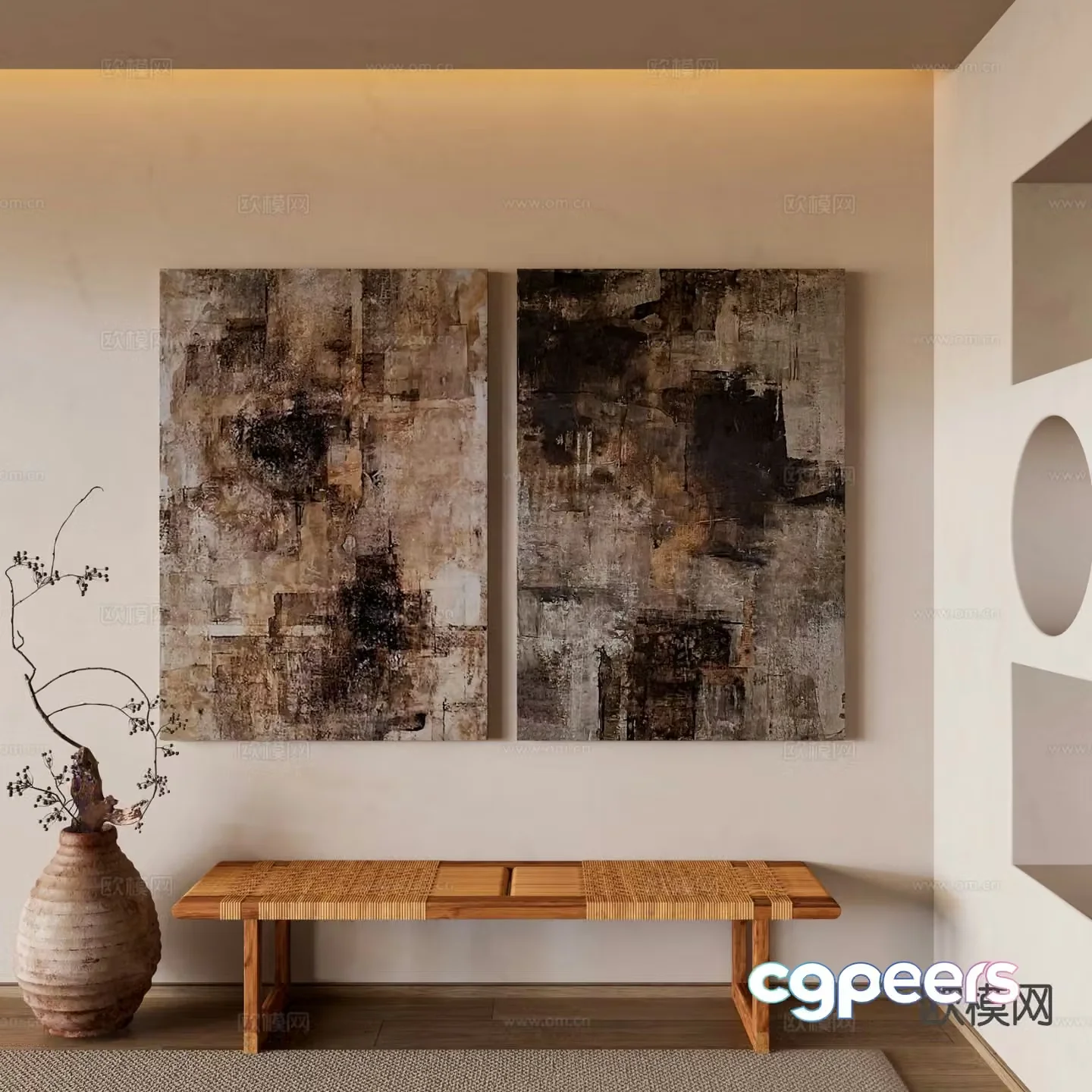 Wabi-sabi style frameless painting texture painting decorative painting 3D model