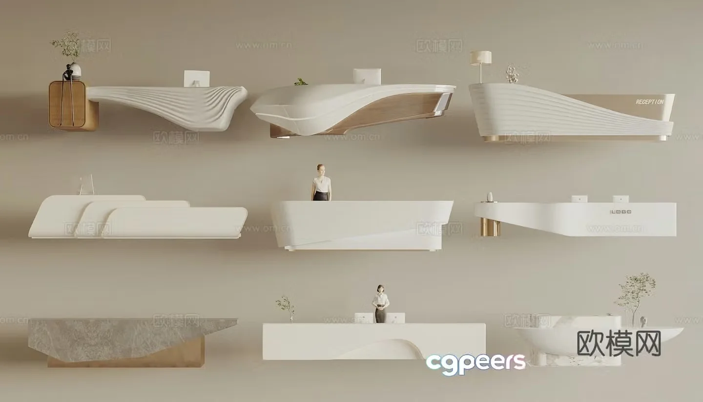 Modern creamy front desk reception desk service desk curved front desk hotel front desk beauty salon front 3D model