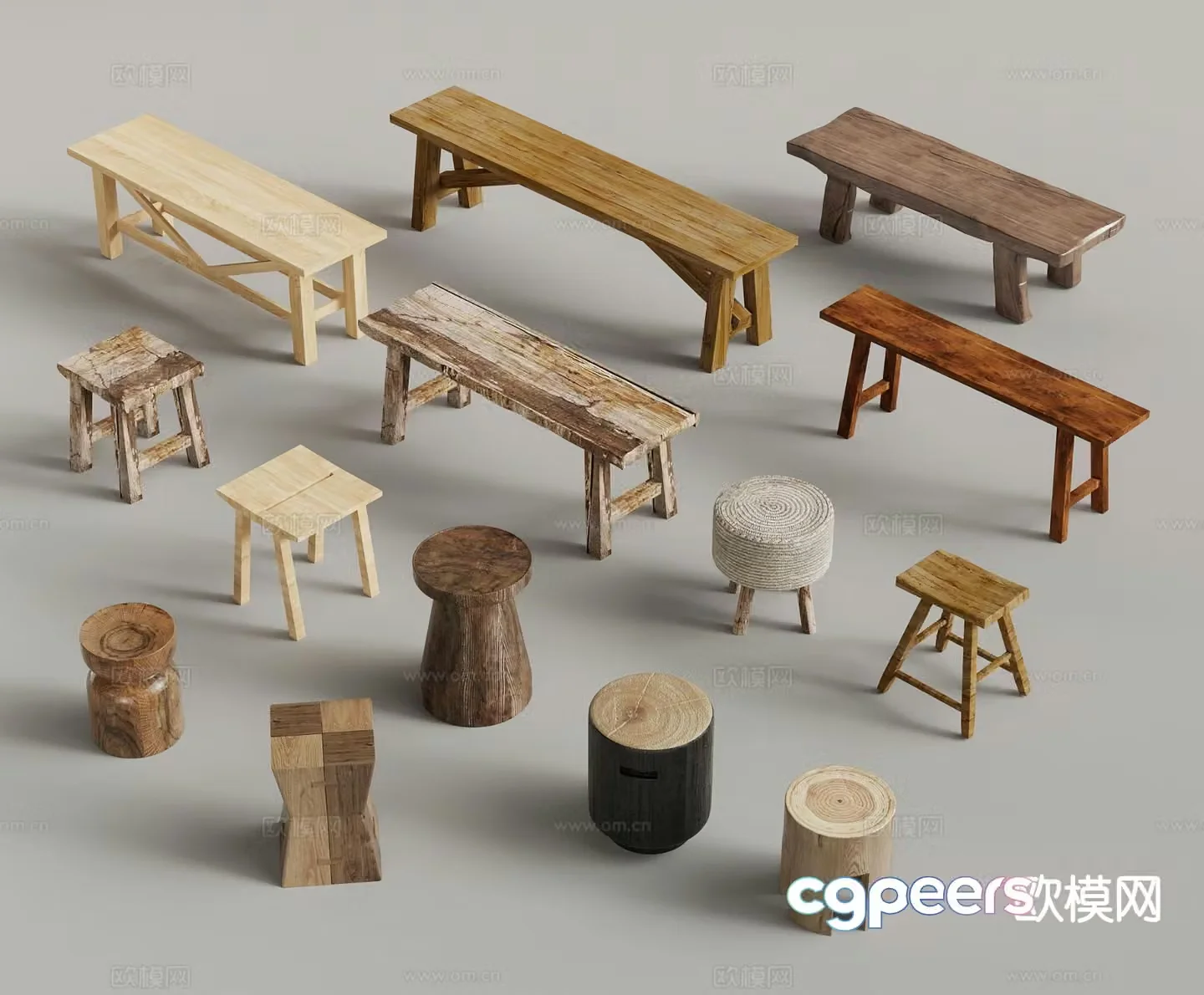 wabi-sabi stool bench shoe changing stool 3d model