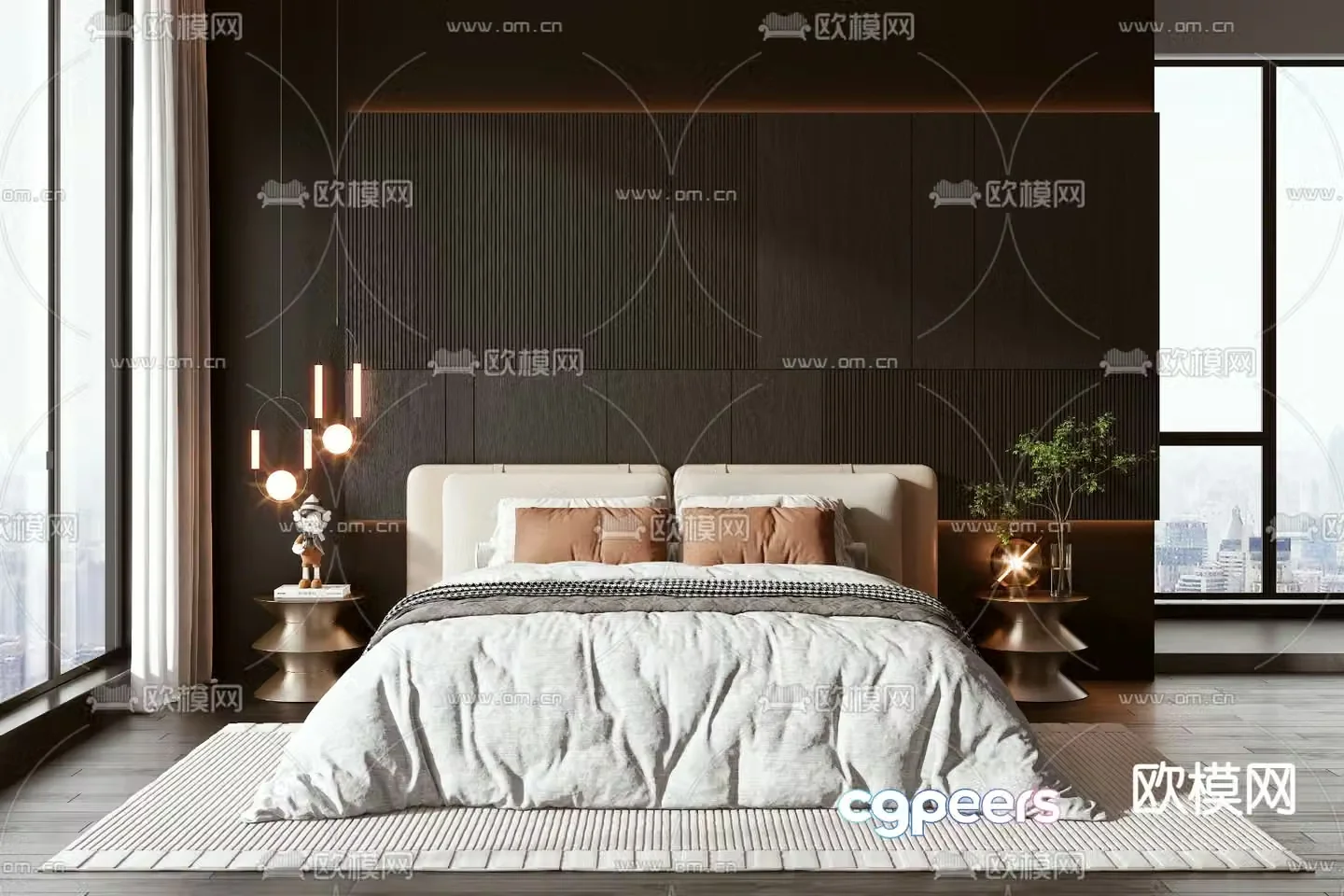 Modern double bed fabric bed 3d model