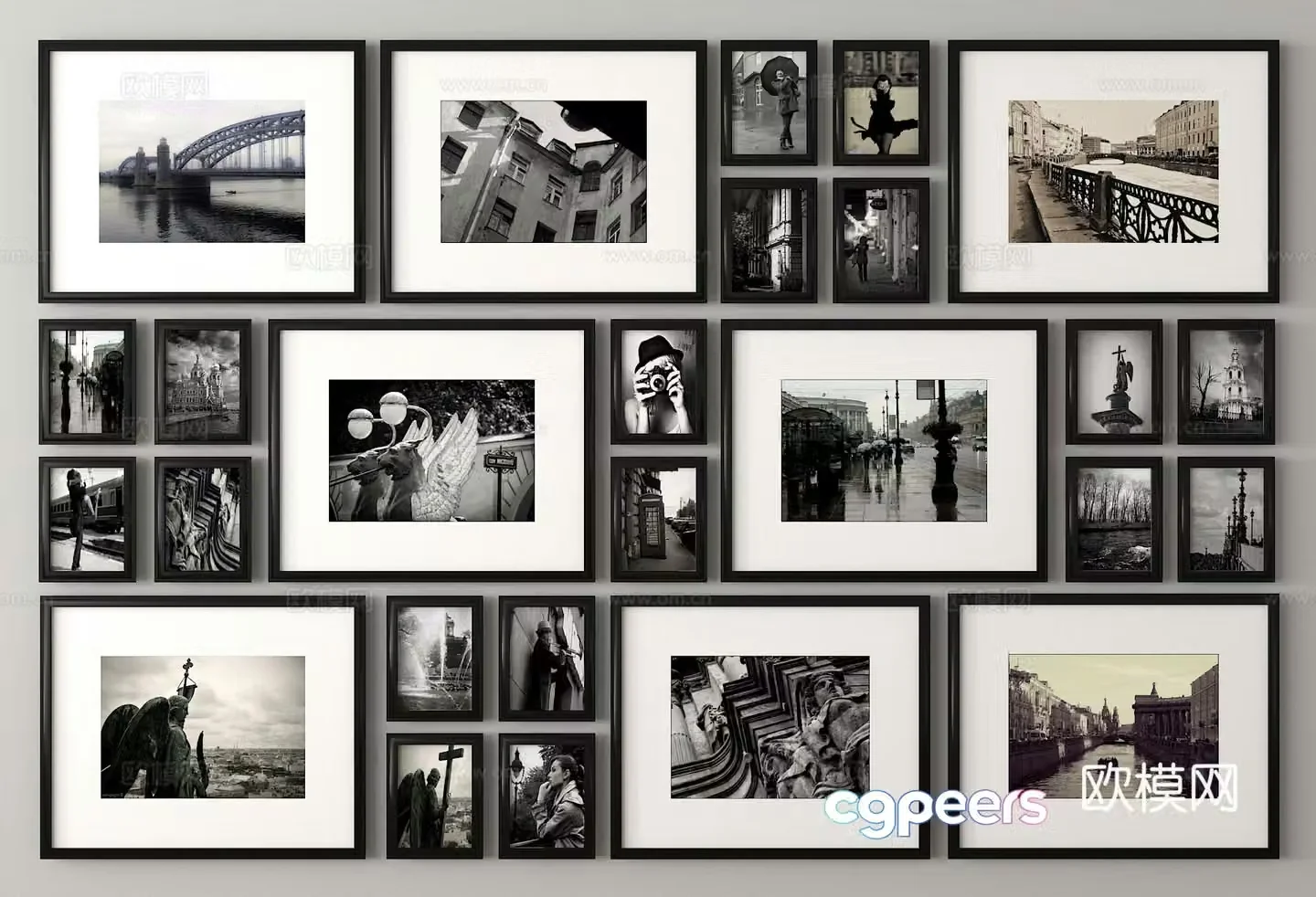 Black and white old photos decorative paintings photo wall photo frame 3d model