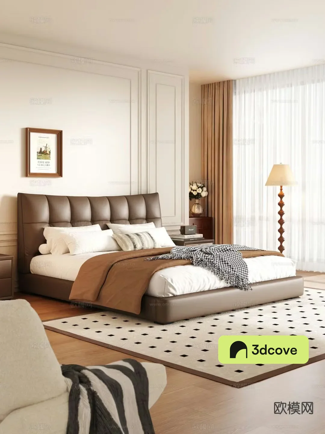Medieval style double bed leather bed