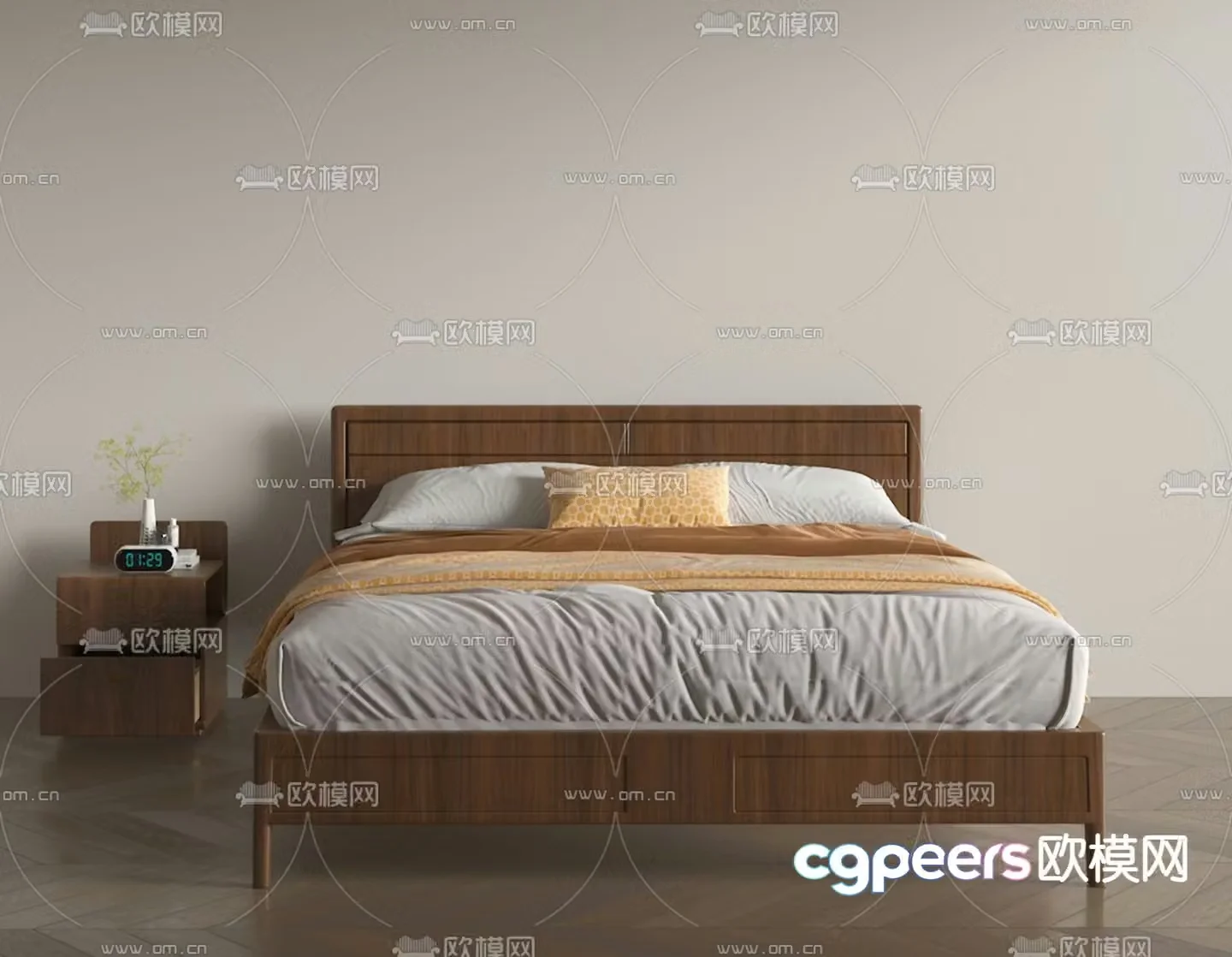 walnut double bed 3d model