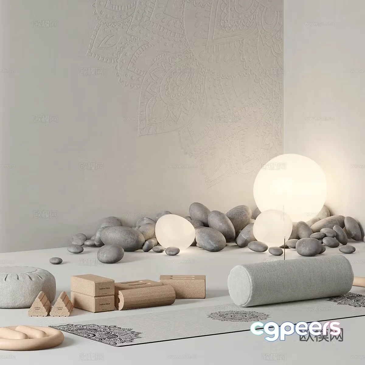 Stone floor lamp sketch 3d model
