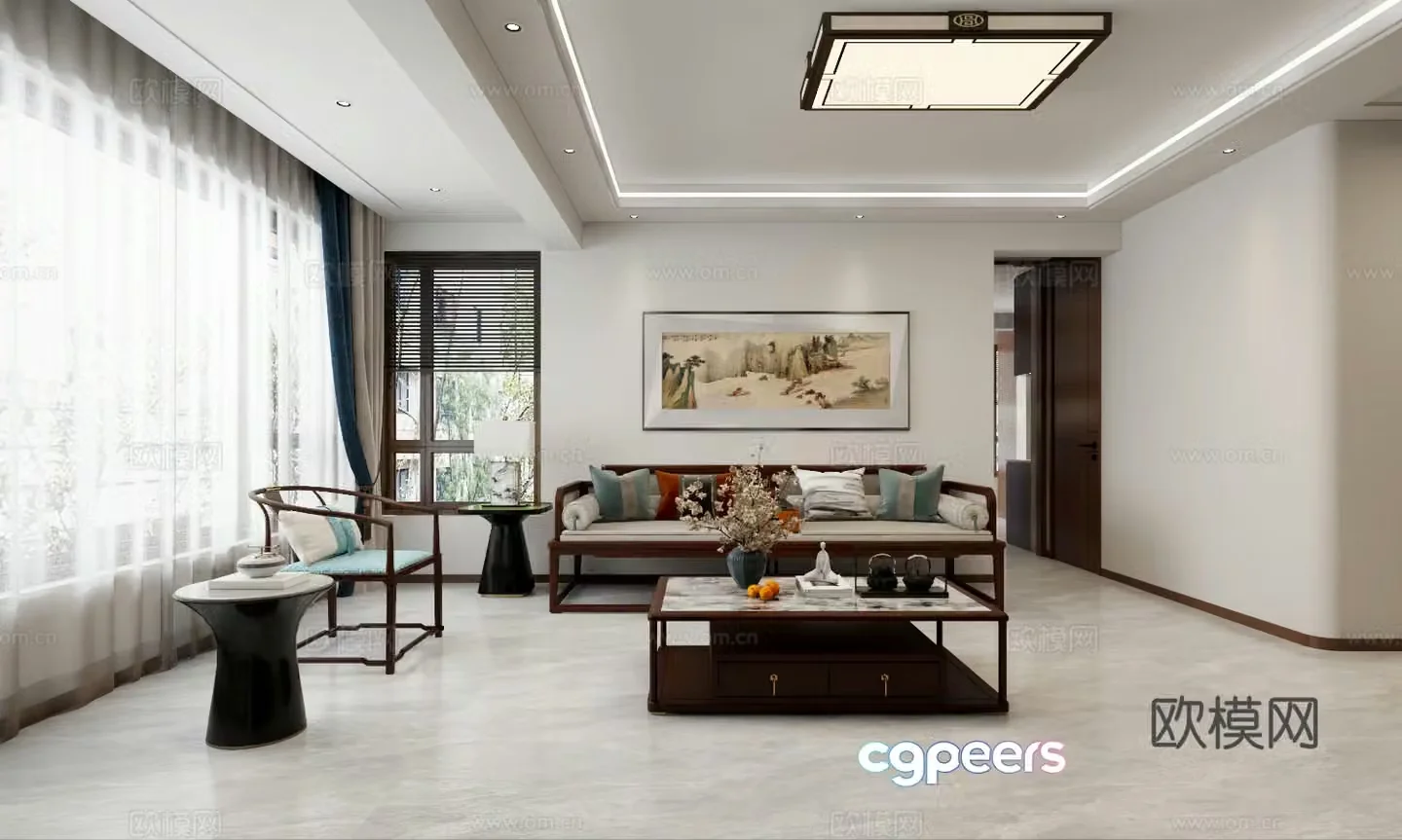 New Chinese style living and dining room 3D model