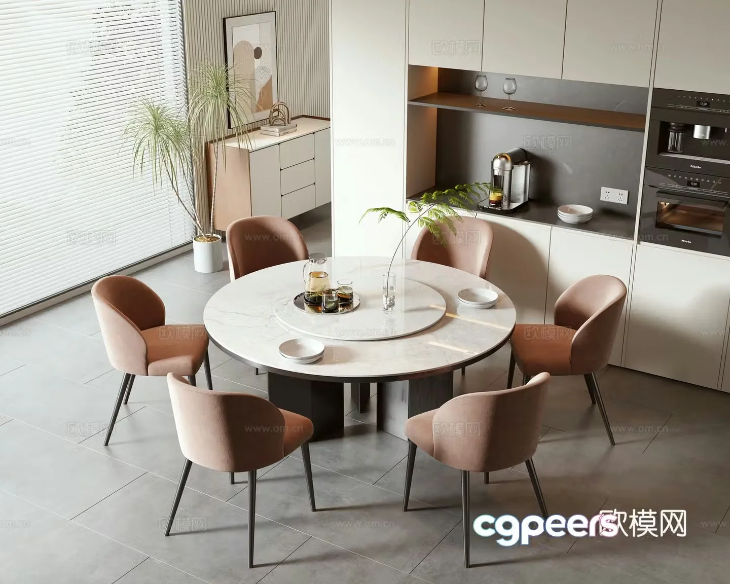 Modern dining table and chair combination 3D model