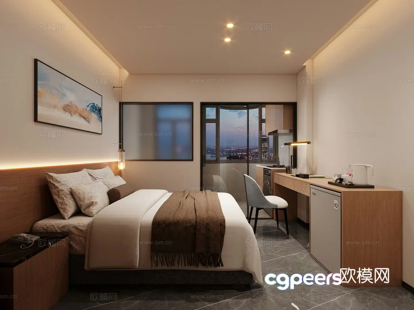 Modern apartment apartment bed desk 3d model