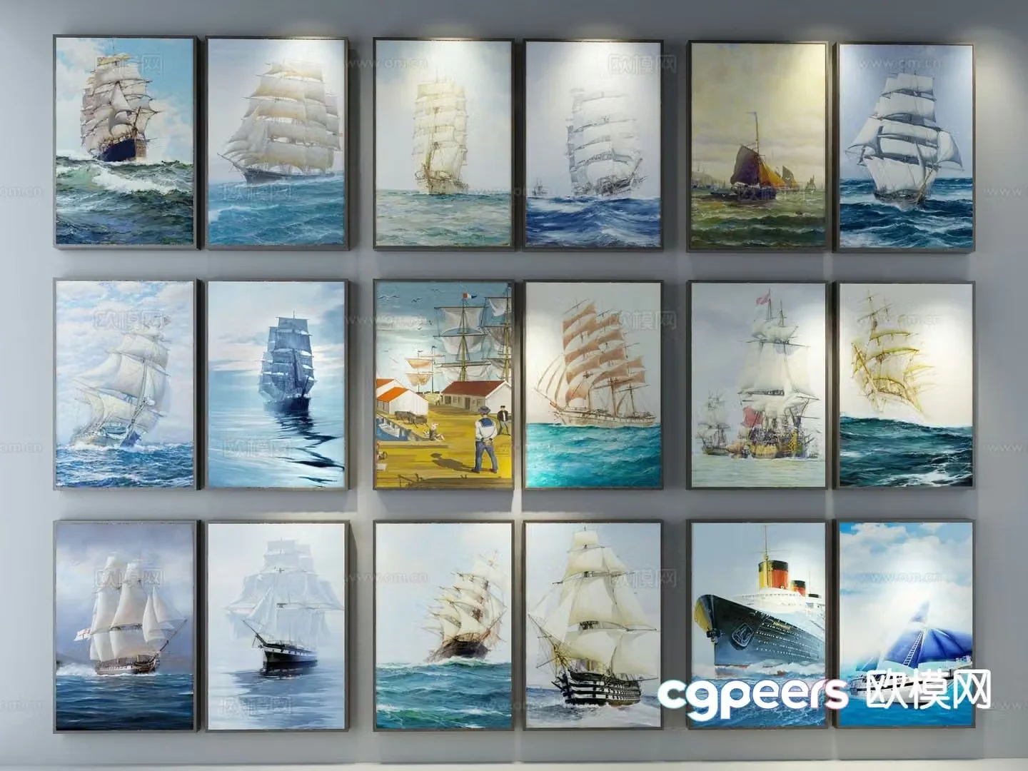 Modern sail hanging painting oil painting decorative painting 3D model