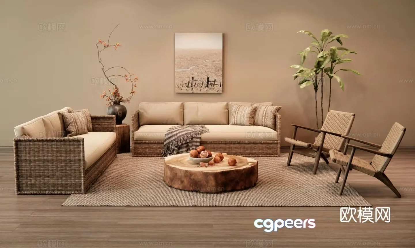 Wabi-sabi style modular sofa outdoor sofa 3d model