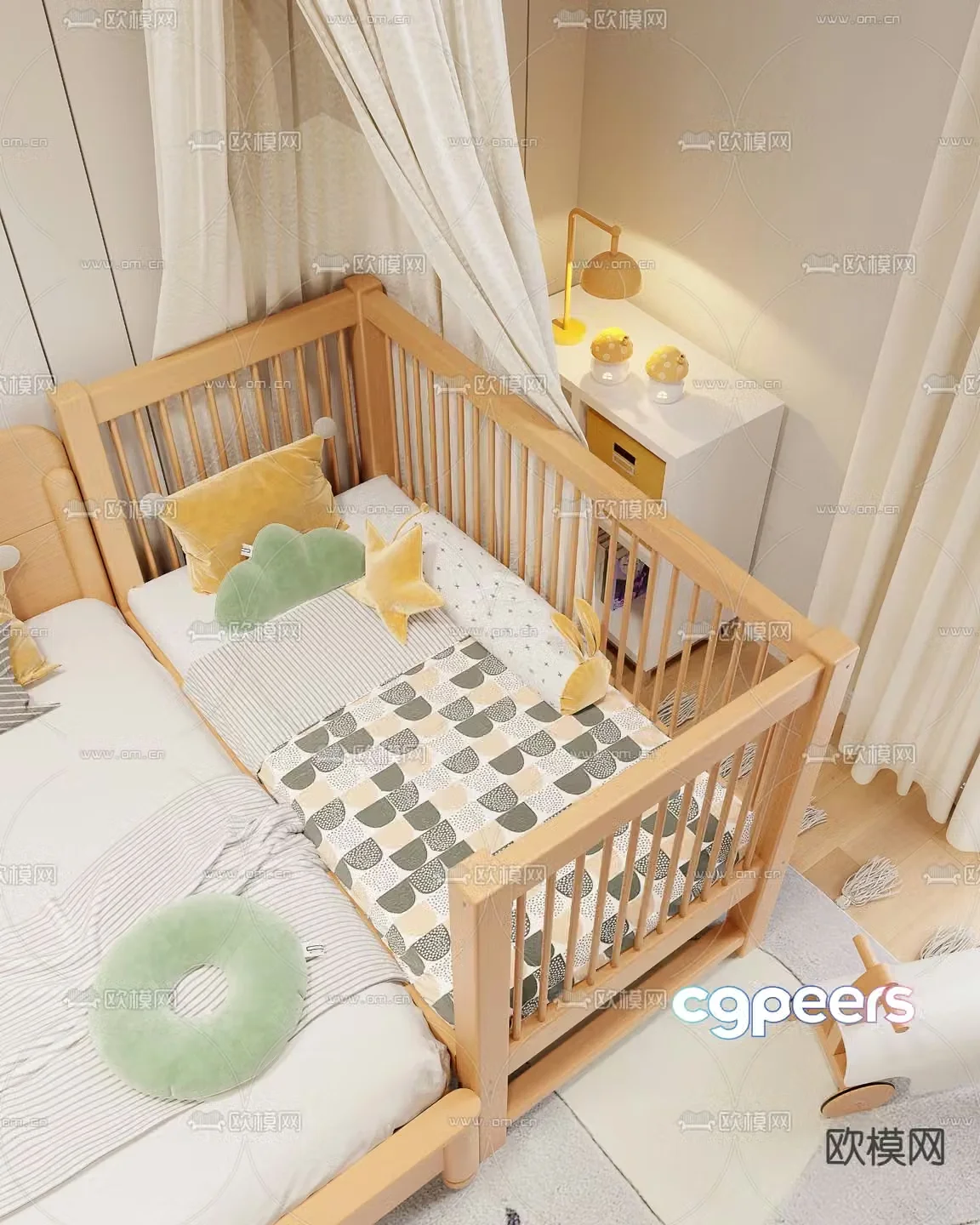 Nordic style solid wood crib 3D model