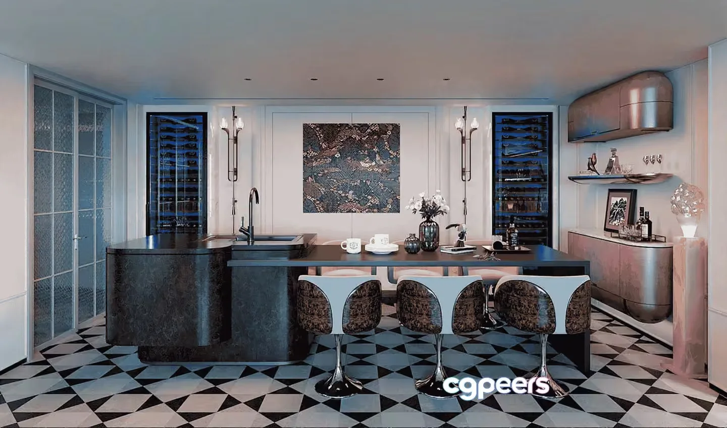 Modern Kitchen Space 3D Model – 18292 – VRAY Render