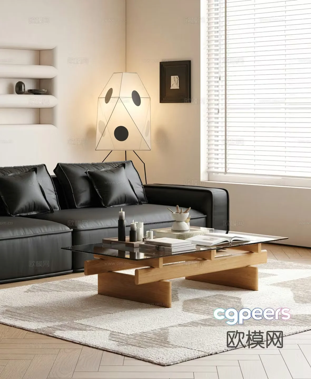 Modern retro coffee table solid wood coffee table square coffee table glass coffee table 3D model