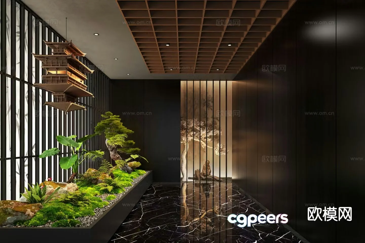 New Chinese style corridor landscape corridor 3D model