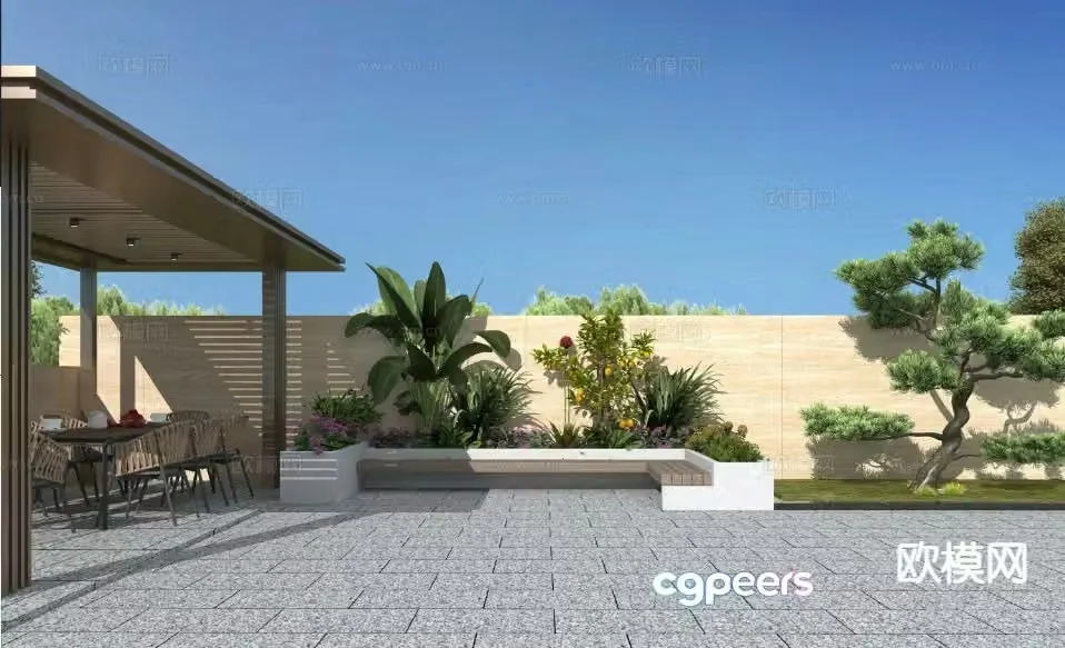 Modern villa yard courtyard 3d model
