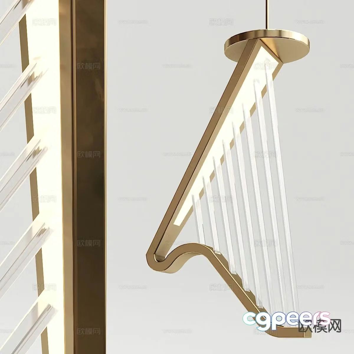 Metal harp chandelier shape chandelier 3d model